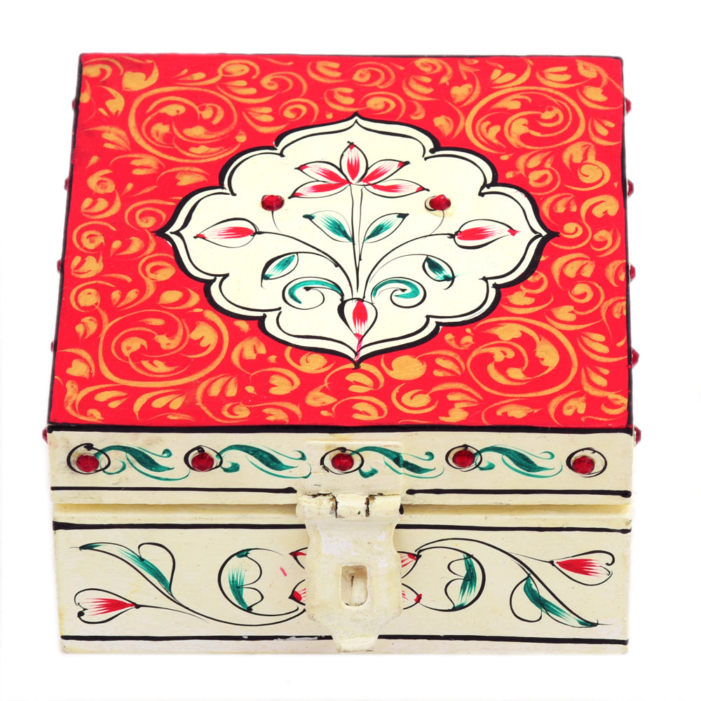 Hand painted square box : Elegant white