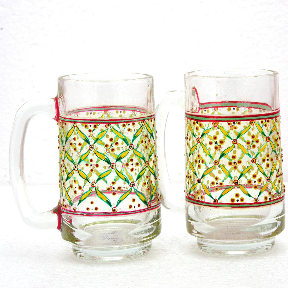 Hand Painted Beer Mugs set of 2 :Floral