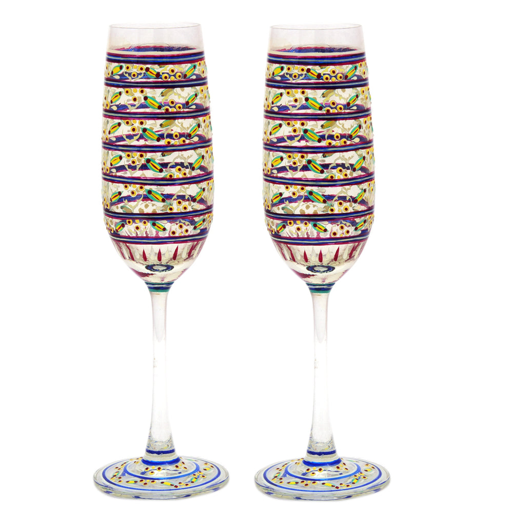 Hand Painted Ocean Madison Flute Champagne glasses , 210ml, Set Of 2,Perfect couple gift, Bar lovers Collectible