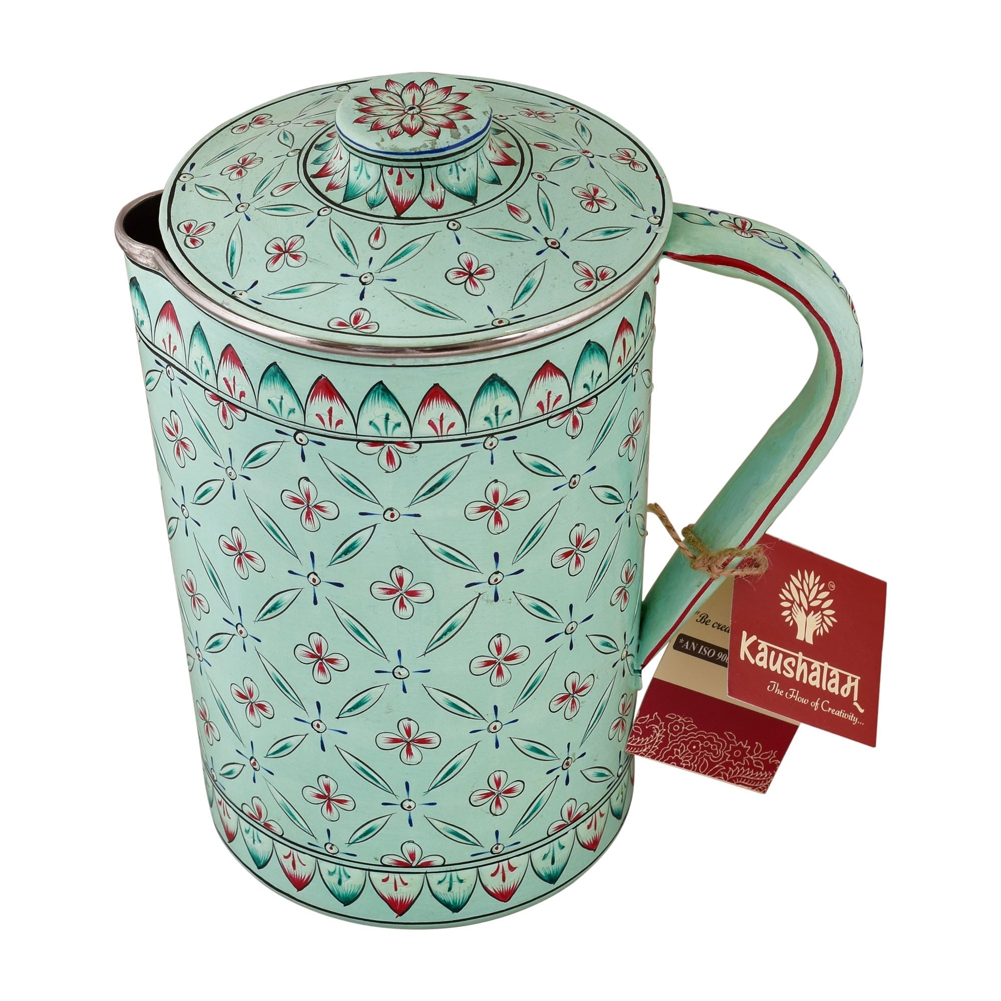 Hand Painted water jug- Aqua green Stainless steel pitcher/ Juice pitcher