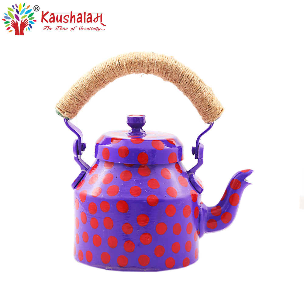 Hand Painted Kettle : Purple Polka Dots