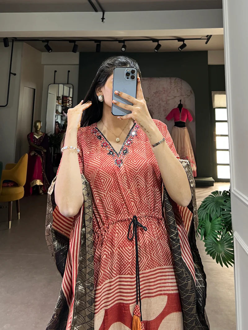 Daily Wear Kaftan With Real Mirror And Hand Work | Ready To Wear