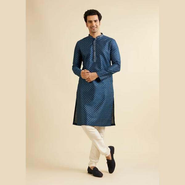 Manyawar Lattice Patterned Kurta Set - India shopping