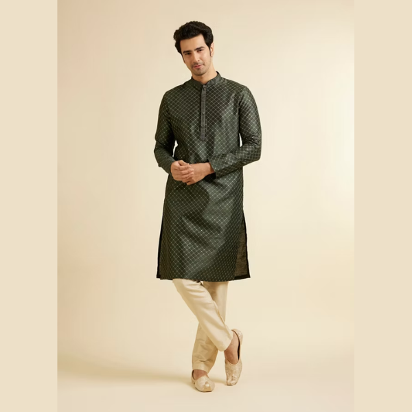 Manyawar Lattice Patterned Kurta Set - India shopping