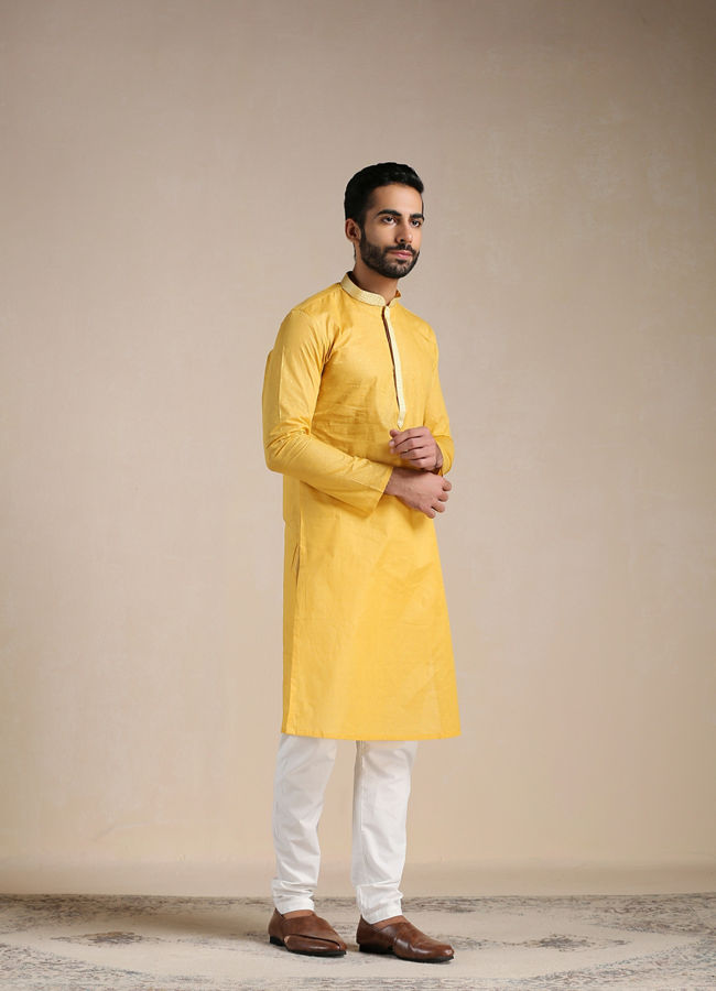 Manyawar Tuscan Yellow Placket Detailed Kurta Set