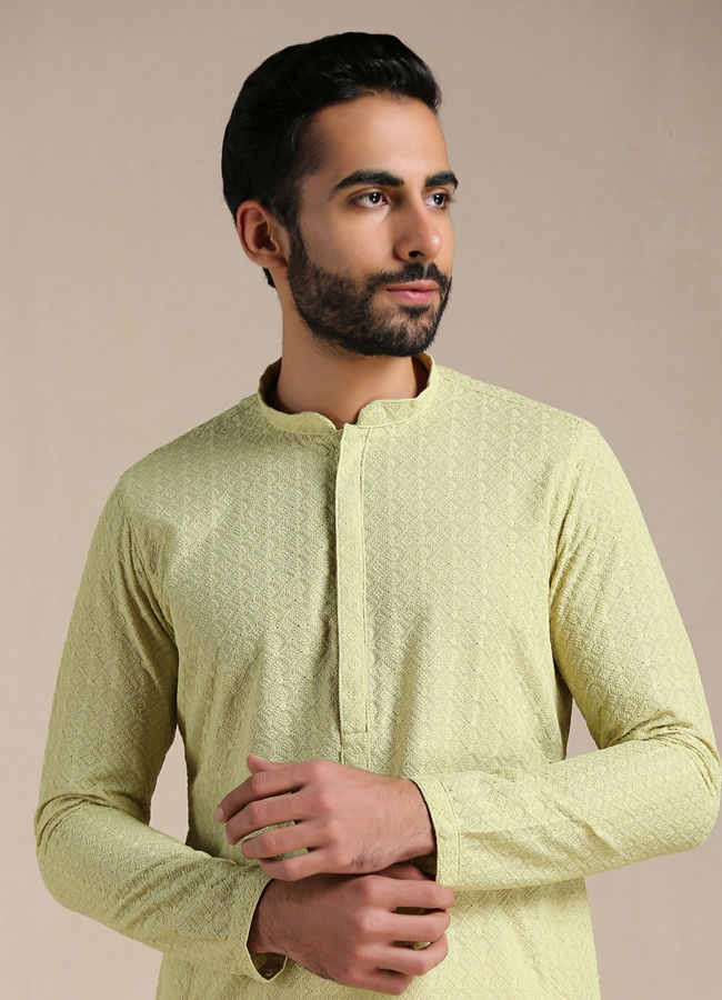 Manyawar Lime Green Chikankari Kurta Set