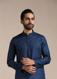 Manyawar Space Blue Self Design Kurta Set