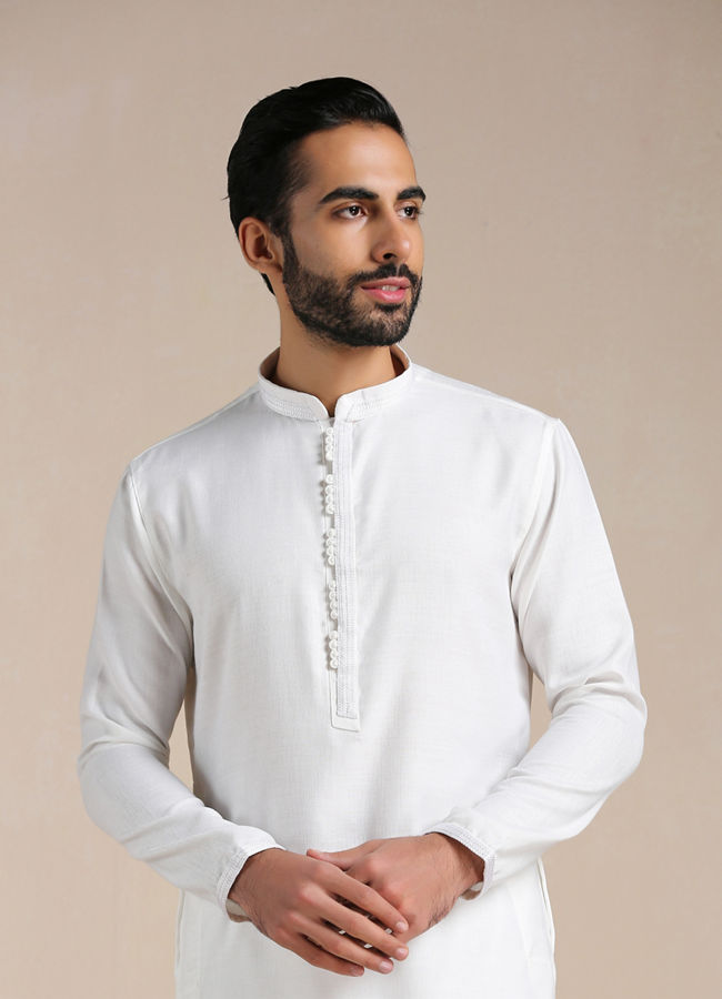 Manyawar Brilliant White Placket Detailed Kurta Set