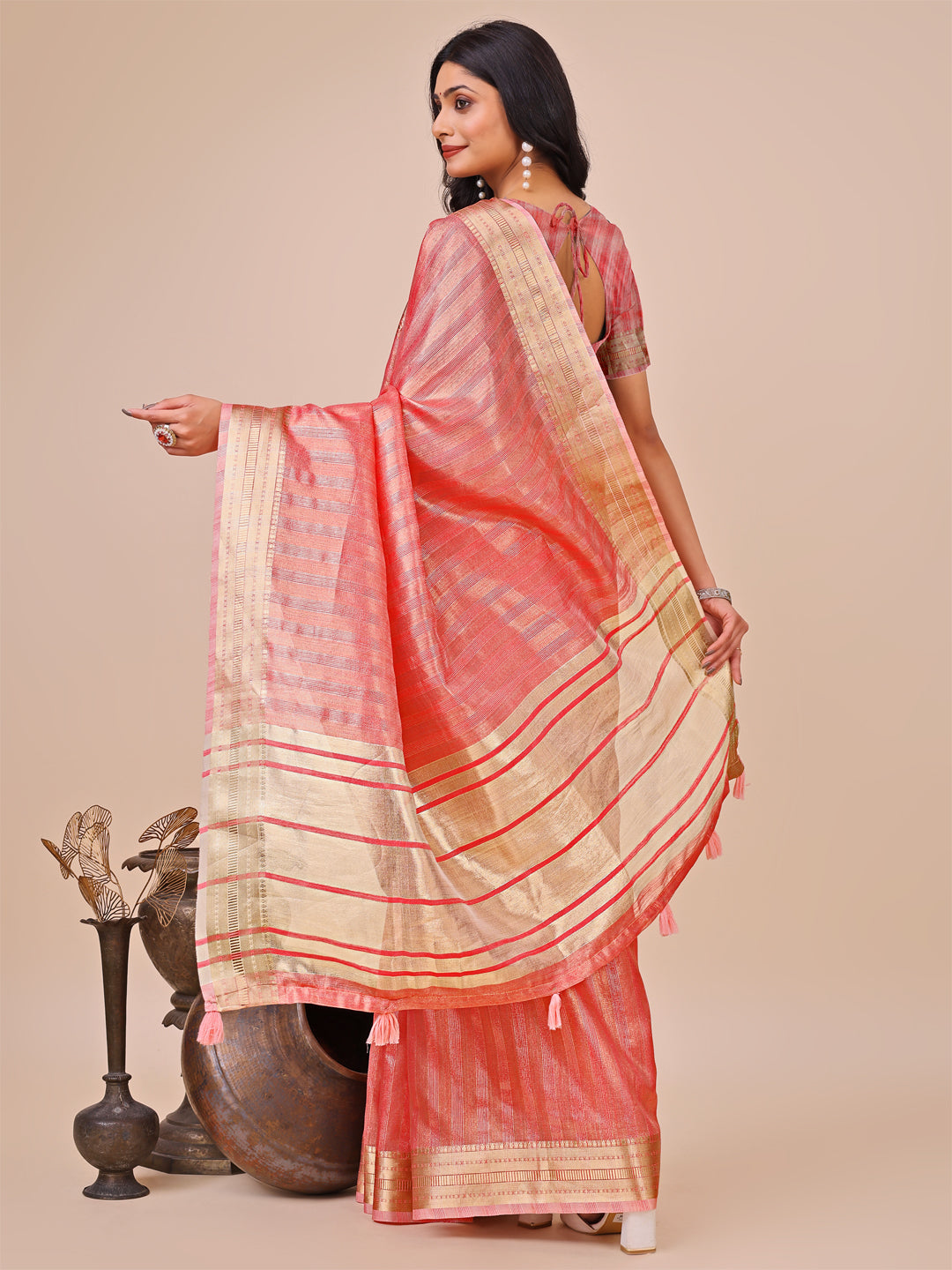 Desert Rose Organza Saree | orange Colour| Ready to Wear -SKU- SWSAH1001
