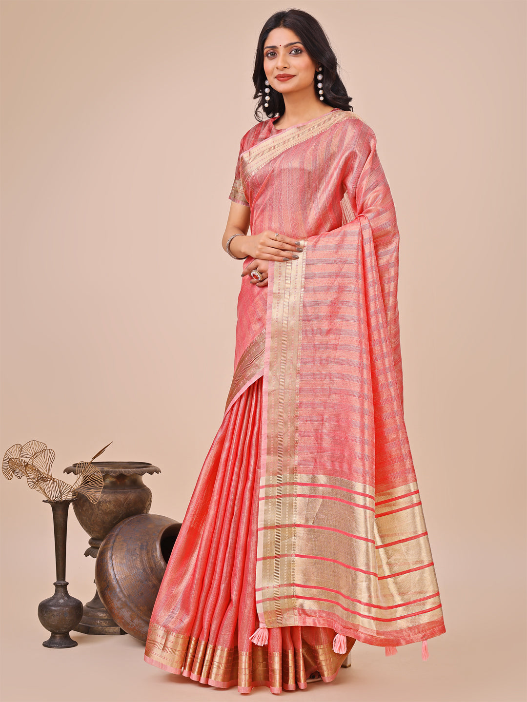 Desert Rose Organza Saree | orange Colour| Ready to Wear -SKU- SWSAH1001