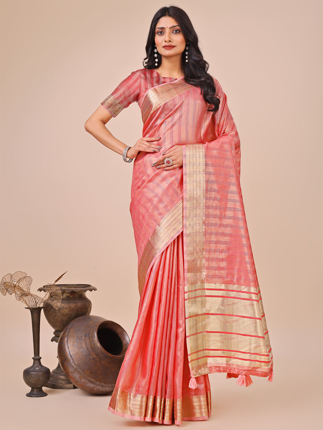 Desert Rose Organza Saree | orange Colour| Ready to Wear -SKU- SWSAH1001