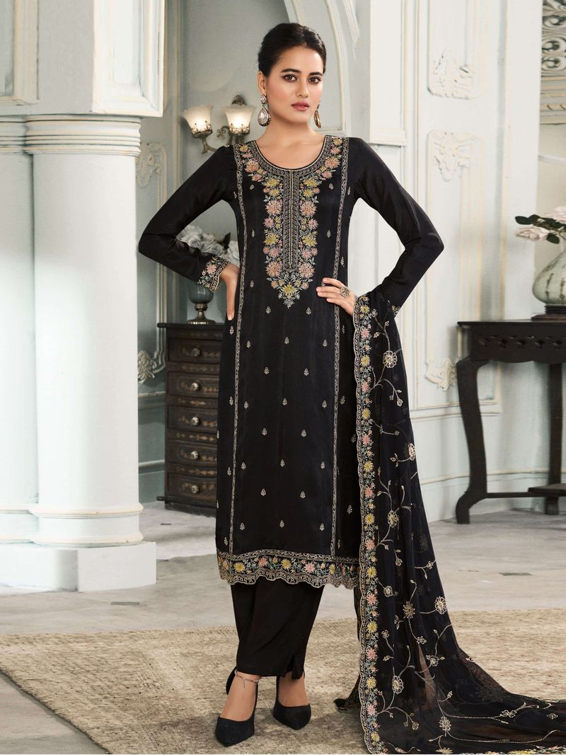 Muga Silk Suit With Embroidery Work | Ready To Wear