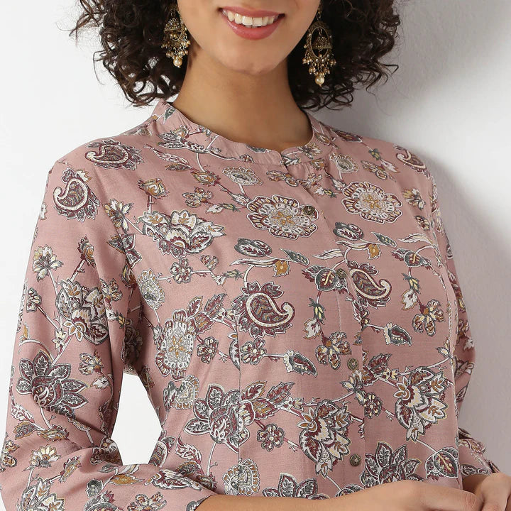 Floral Print Calf Length A-Line Kurta With Pant Set | Ready To Wear