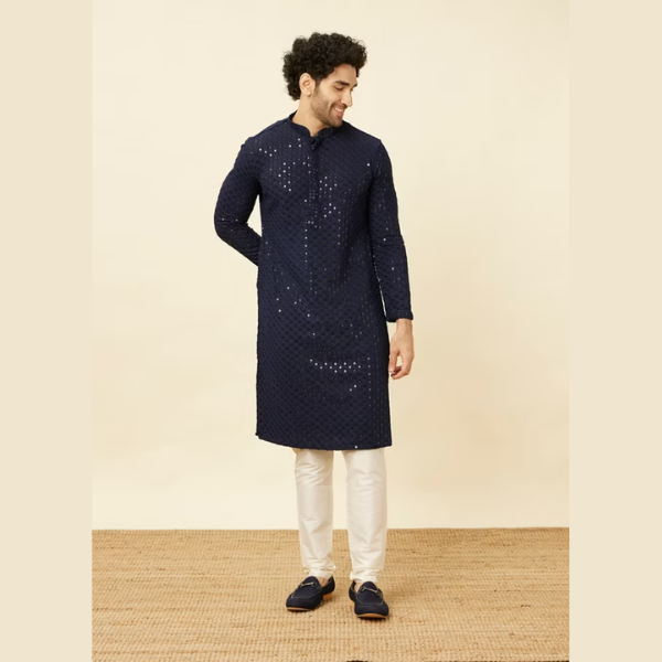 Manyawar Sequin Embellished Chikankari Kurta Set