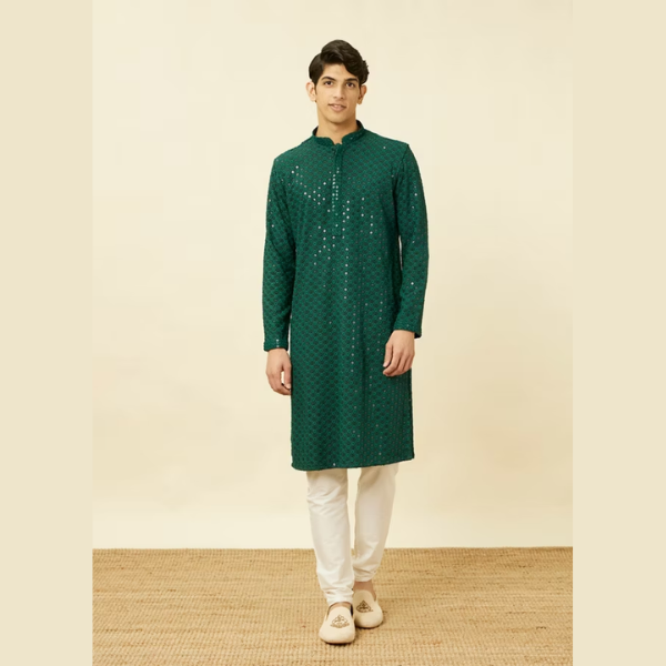 Manyawar Sequin Embellished Chikankari Kurta Set