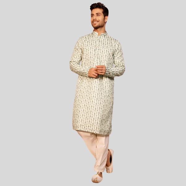 Embroidery Designer Kurta Pajama | Green Color