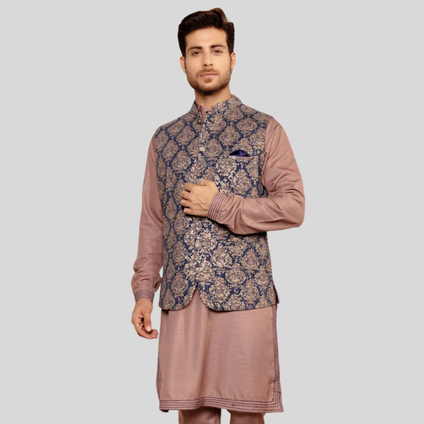 Embroidery Jodhpuri Navy Jacket with Kurta Pajama