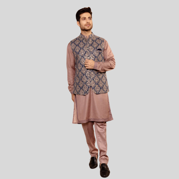 Embroidery Jodhpuri Navy Jacket with Kurta Pajama