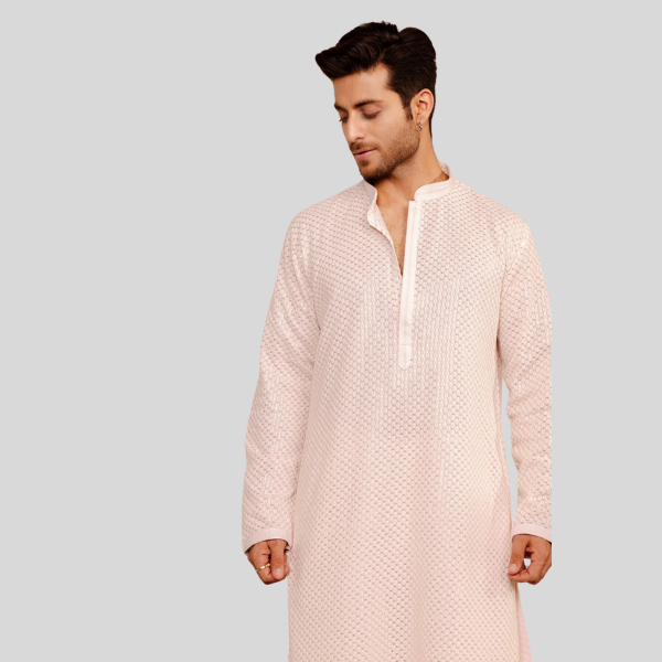 Embroidery Kurta Pajama | Peach Color