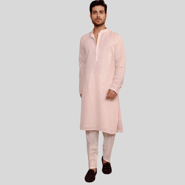 Embroidery Kurta Pajama | Peach Color