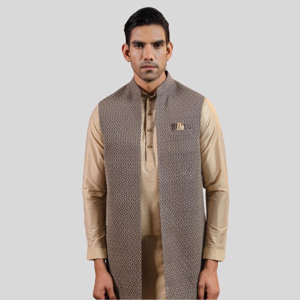 Embroidery Long Jacket with  Kurta - Pajama