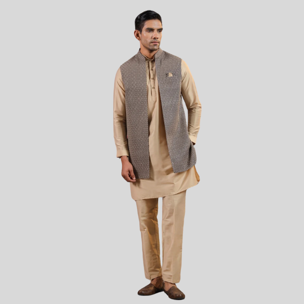 Embroidery Long Jacket with  Kurta - Pajama