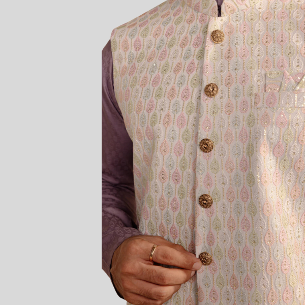 Embroidery Waist Coat | Cream colour