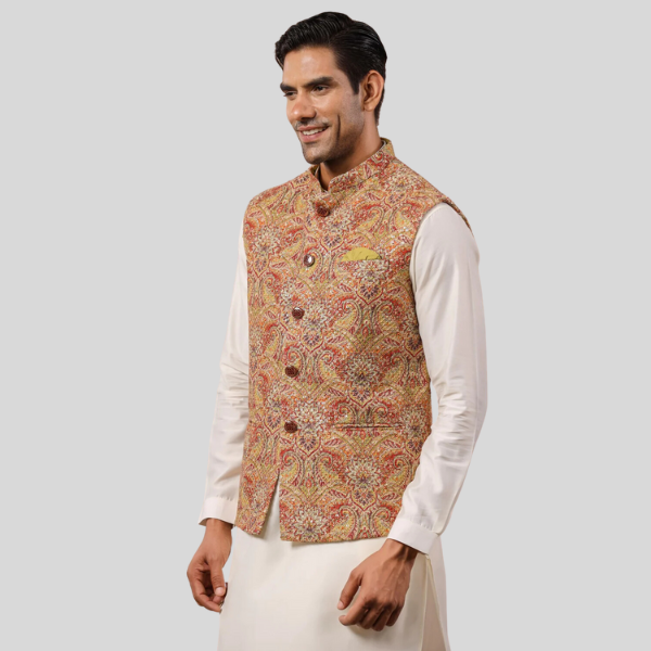 Embroidery Waist Coat | Mustard Color