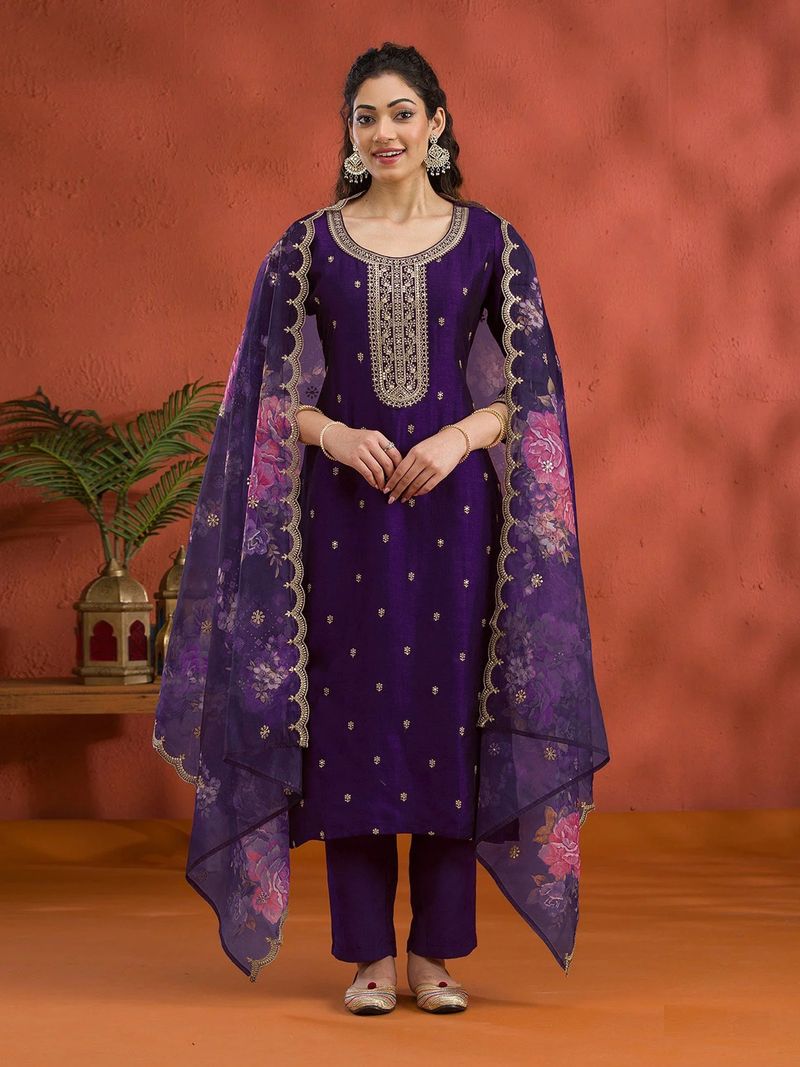 Vichitra Silk Suit With Embroidery Work | Ready To Wear