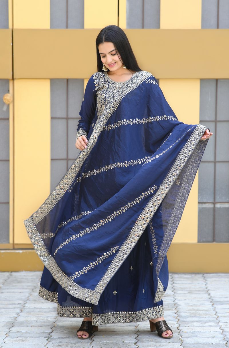 Blue Lehenga Suit With Sequence And Embroidery Work | Ready To Wear