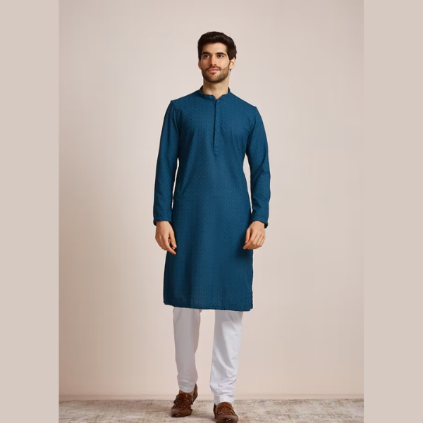 Manyawar Chikankari Jaal Patterned Kurta Set - India shopping