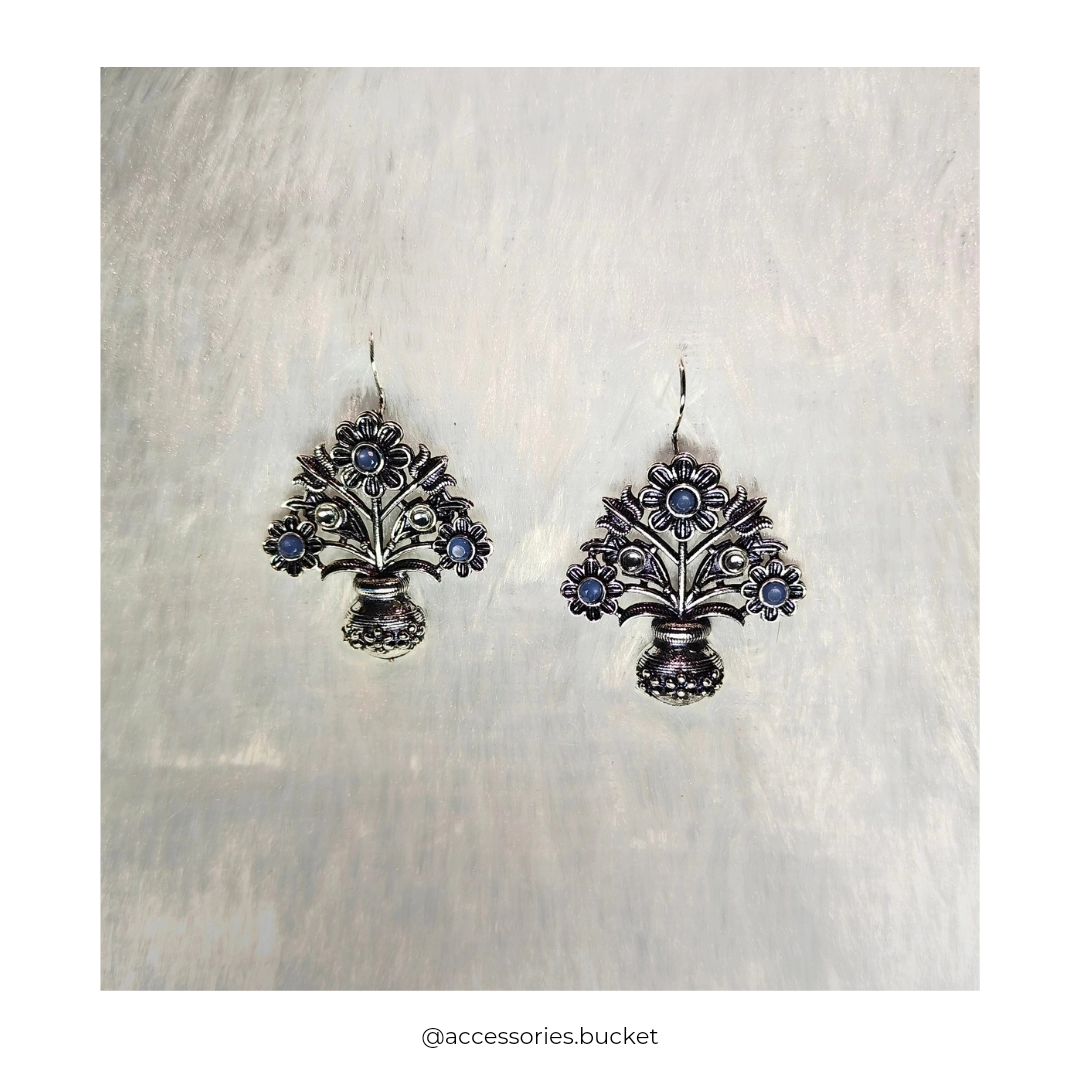 Flower Pot Oxidised Jhumki