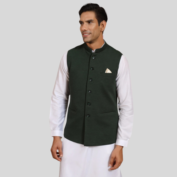 Formal Plain Waist Coat For Men | Green Color