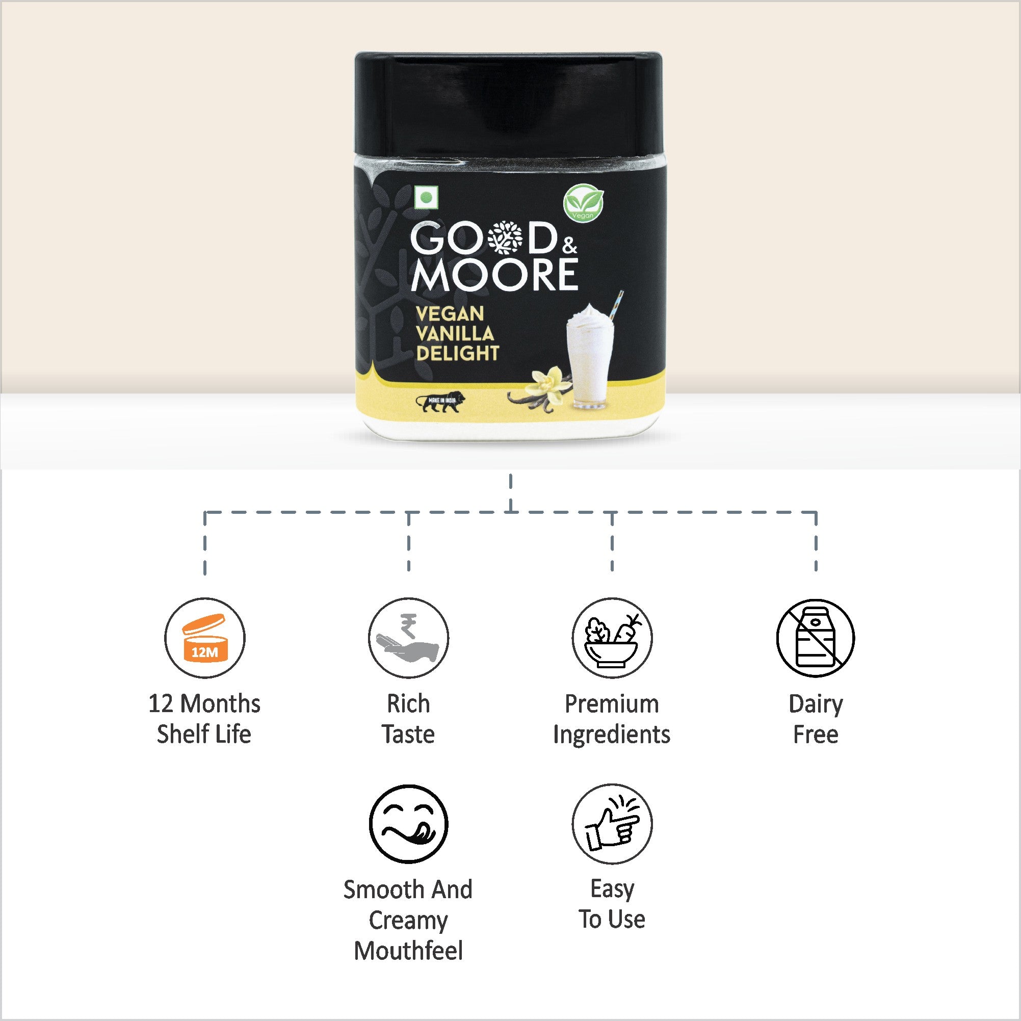 Good & Moore  Vegan Vanilla Delight Frappe Mix | 370 gms