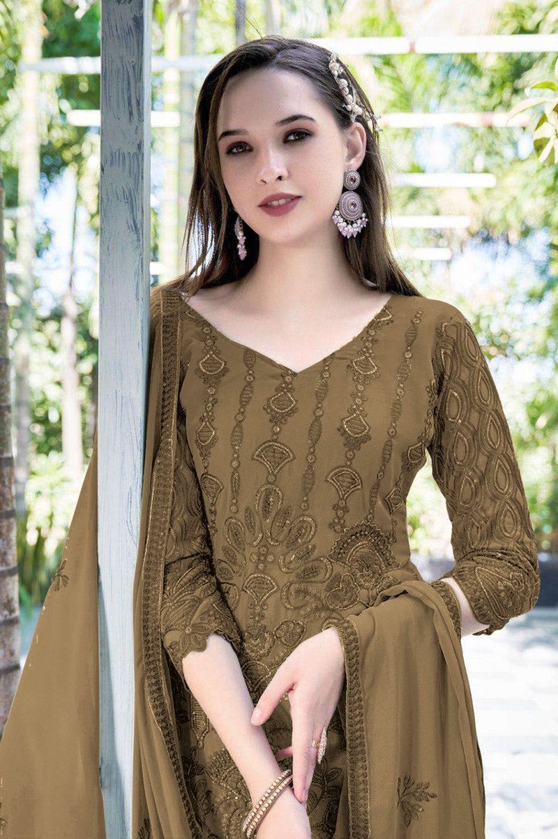 Faux Georgette Suit With Embroidery Work | Ready To Wear