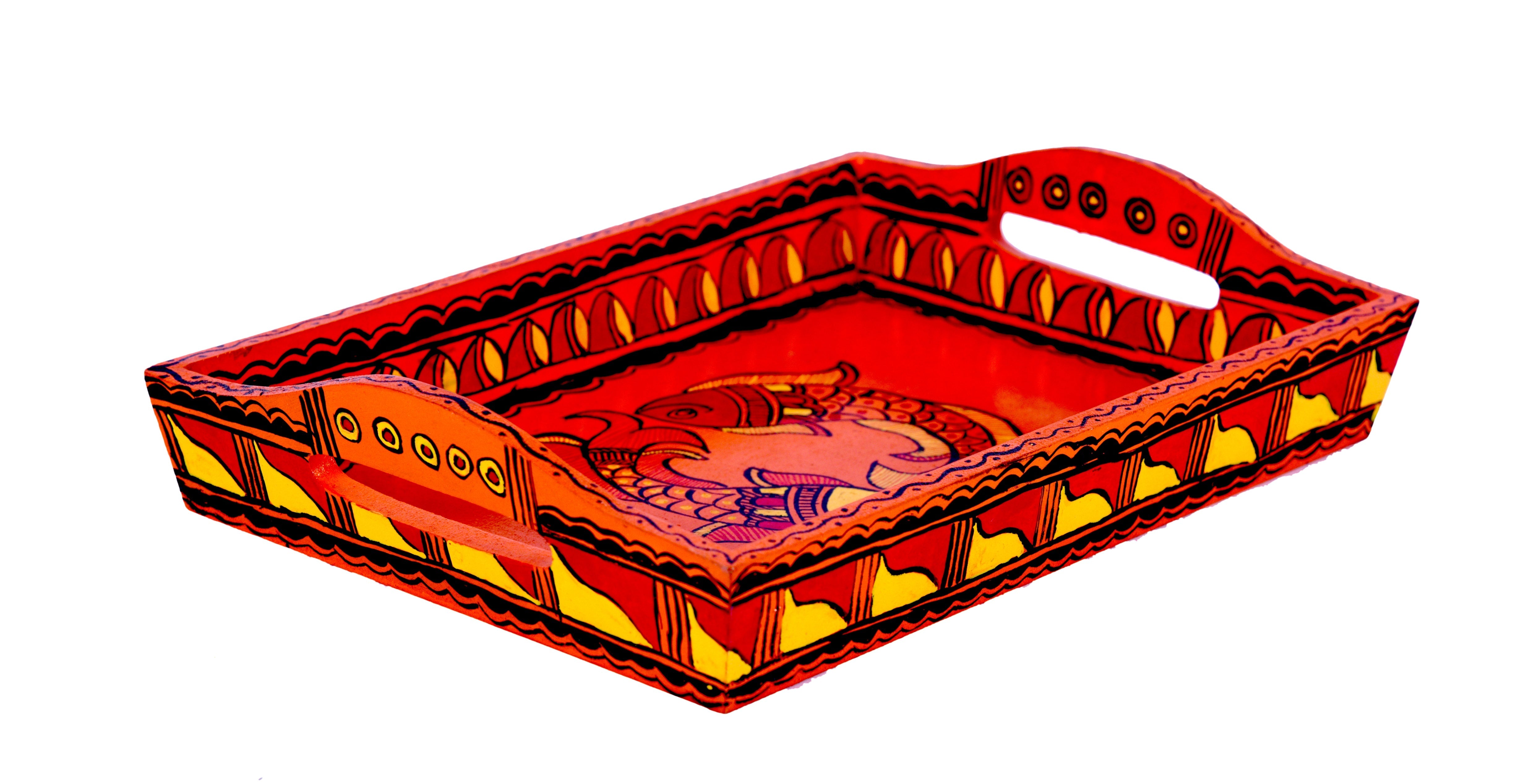 Hand Painted Tray : Fish Duo Madhubani Painting Tray