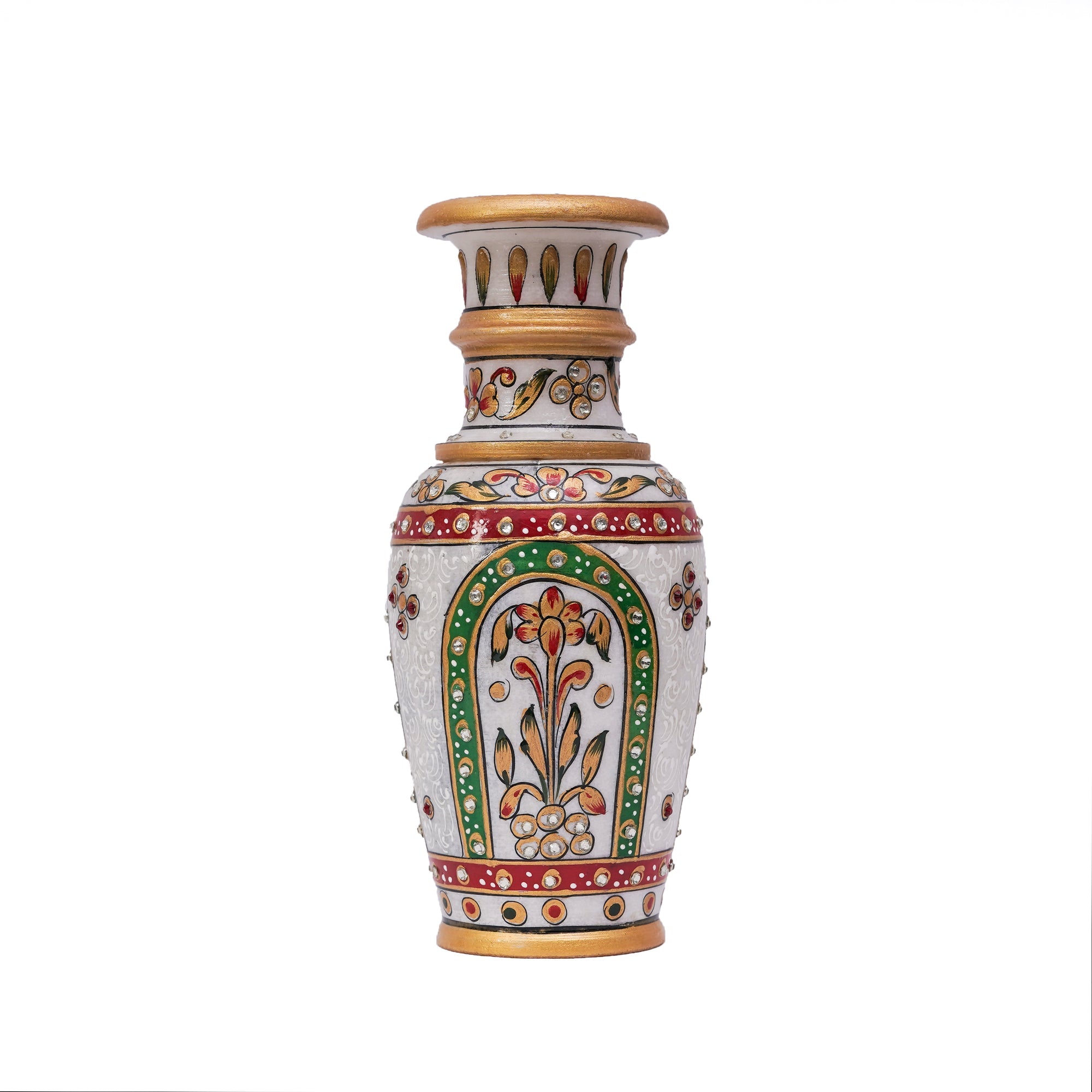 Round Shaped Minakari Handpainted Marble Vase - 9 x 4 x 4 Inch