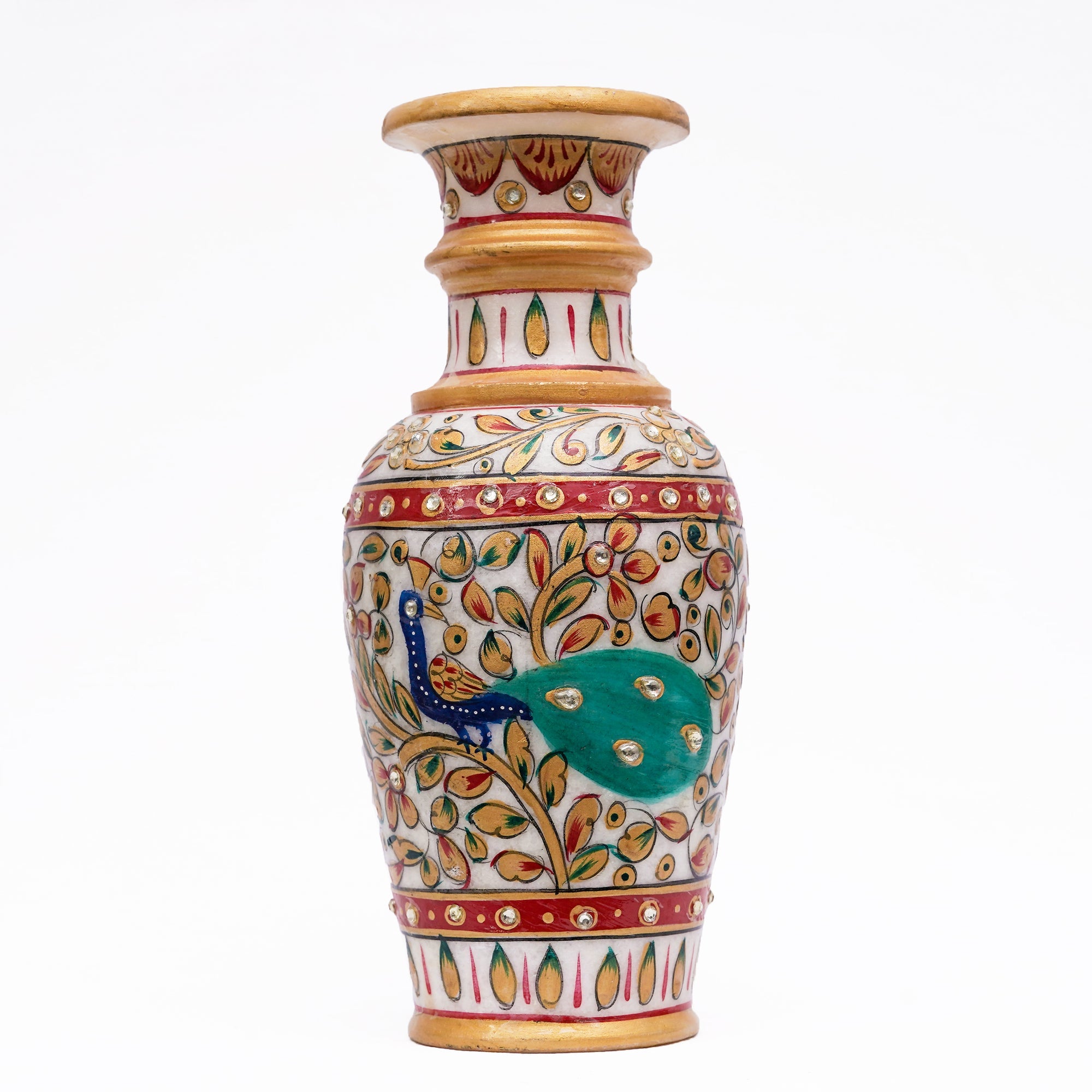 Long-necked Marble Vase | Round Shaped Minakari Handpainted Vase - 6 x 4 x 4 Inch