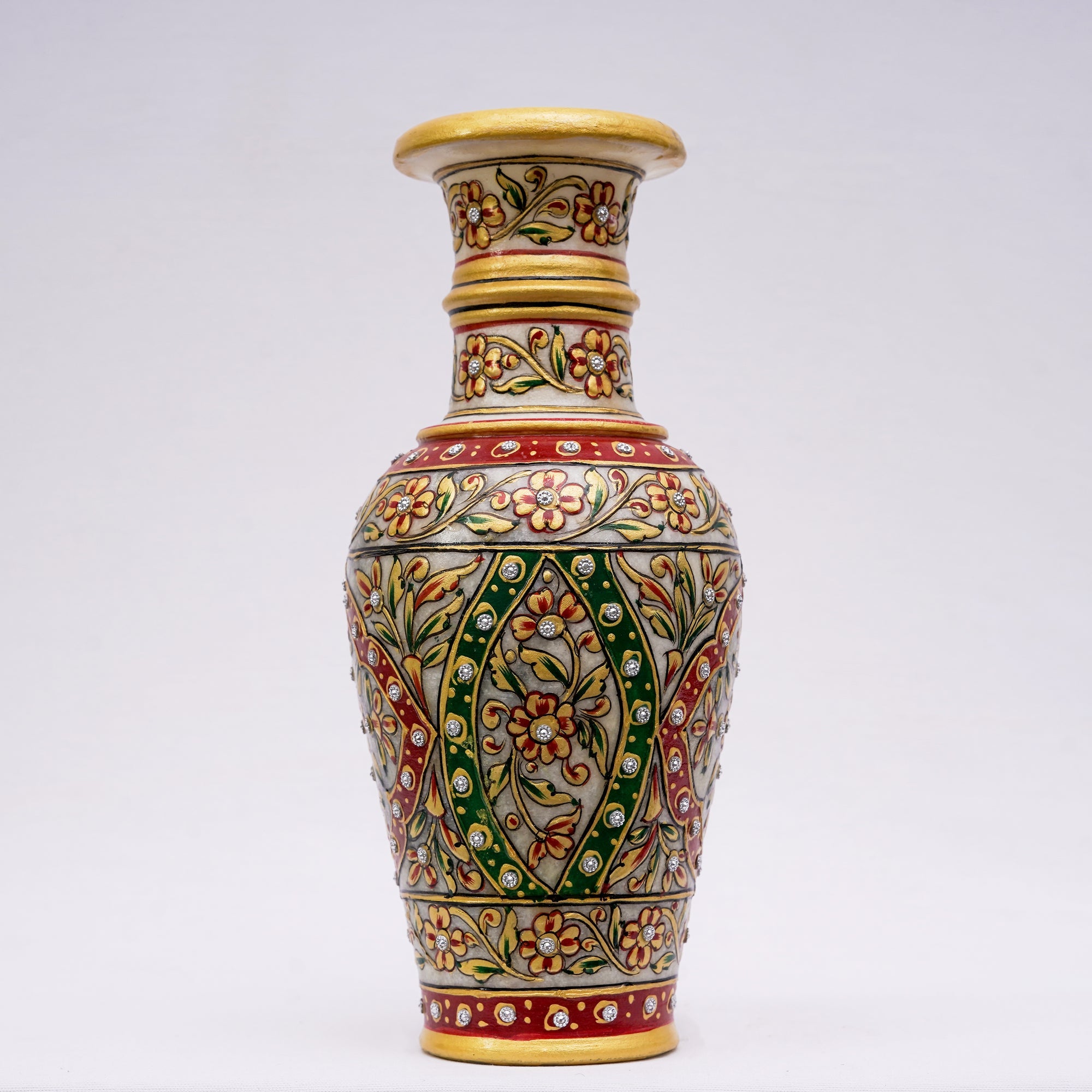 Marble Flower Vase | Round Shaped Minakari Handpainted Vase - 9 x 4 x 4 Inch