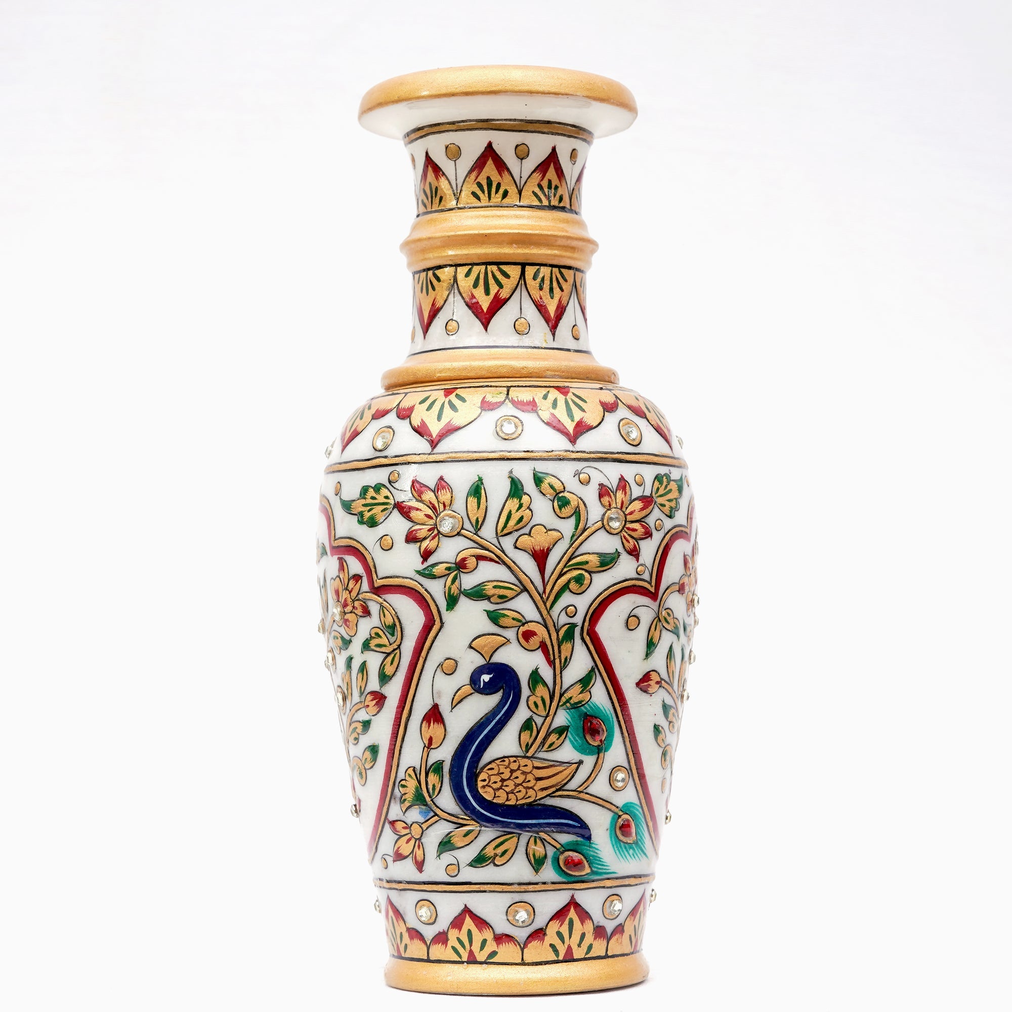 Marble Long-necked Vase | Round shaped Minakari Handpainted Vase - 9 x 4 x 4 Inch