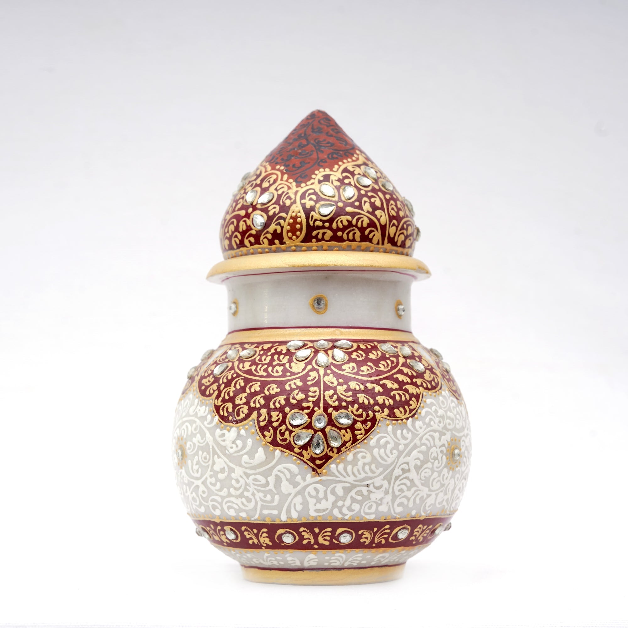 Marble Kalash | Round Shaped Minakari Handpainted Kalash - 6 x 4 x 4 Inch