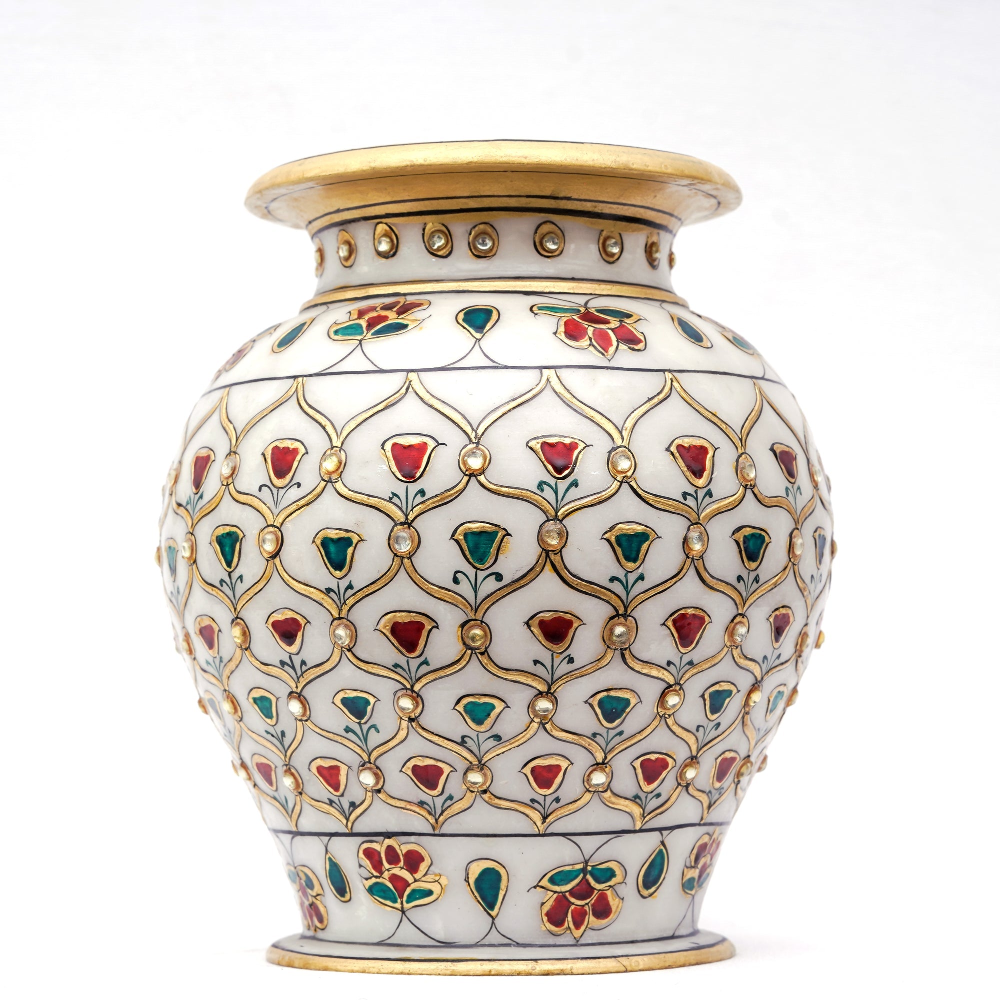 Designer Decorative Marble Flower Vase Round Necked shaped Handpainted Vase For Home Decoration - 9 x 6 x 6 inches