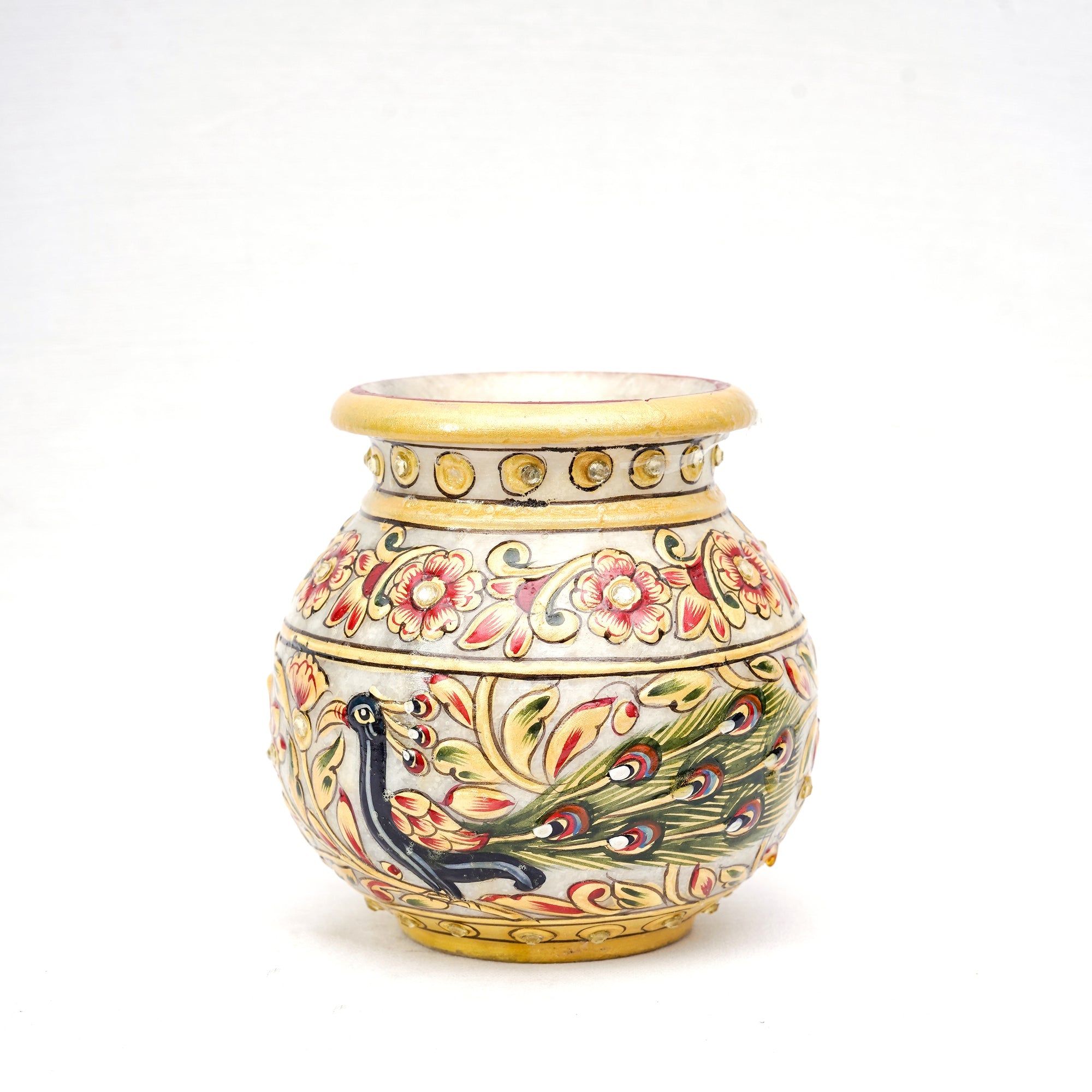 Small Marble Flower Vase Round shaped Minakari Handpainted Vase For Decoration - 4 x 3 x 3 inches