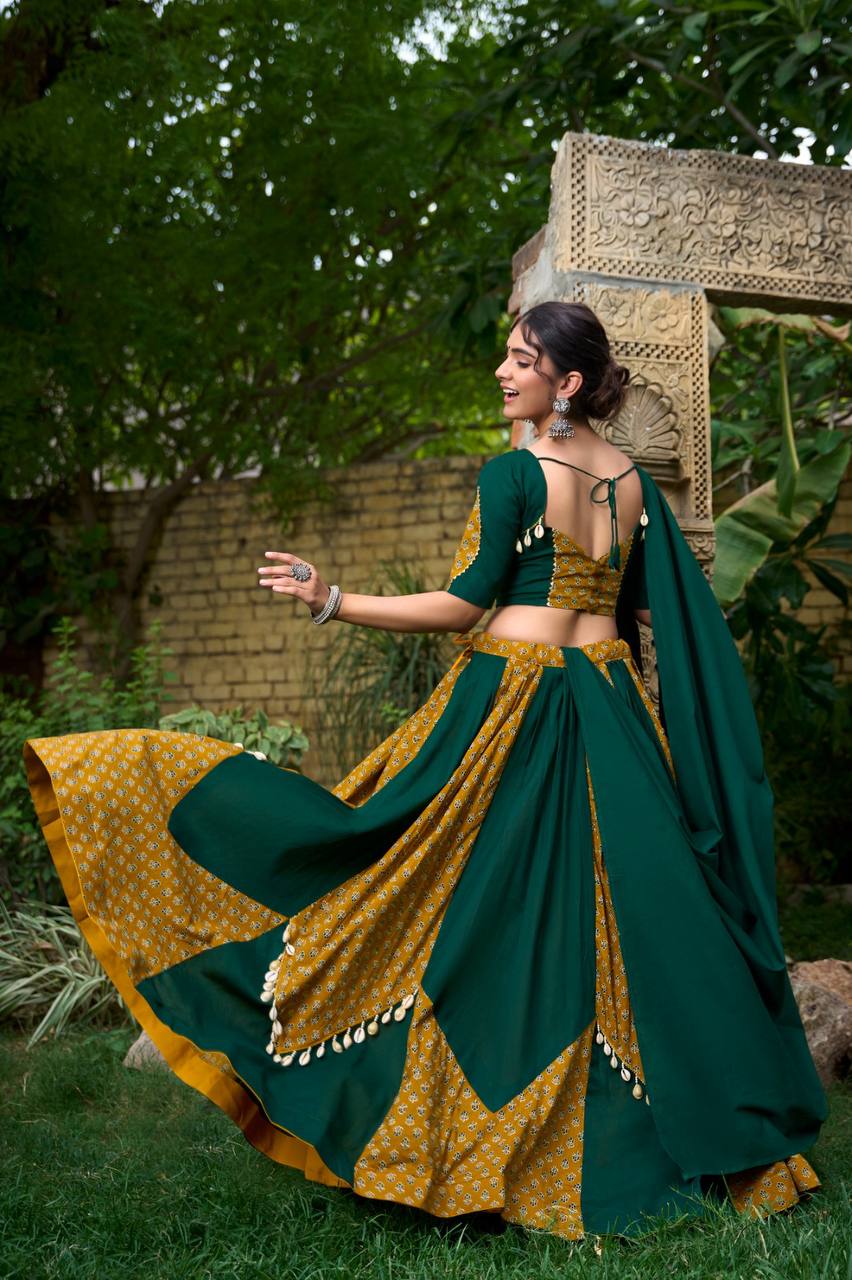 Mustard & Green Cotton Chaniya Choli