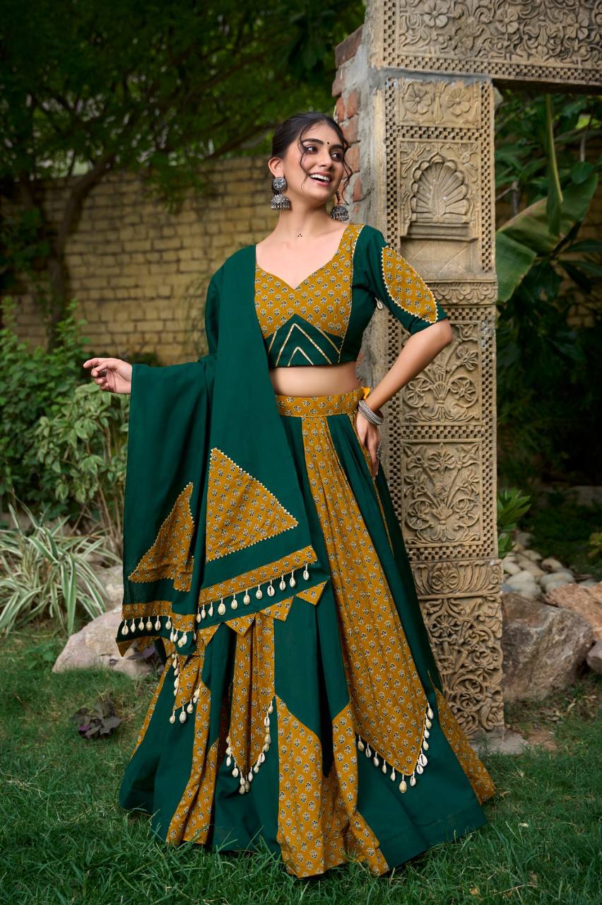 Mustard & Green Cotton Chaniya Choli