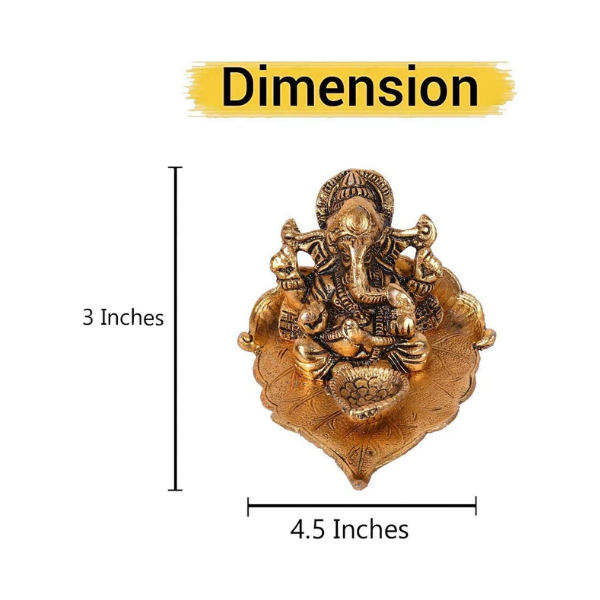 Ganesh Idol on Leaf with Diya -Hand Craved for Home Decorative | Gift Puja