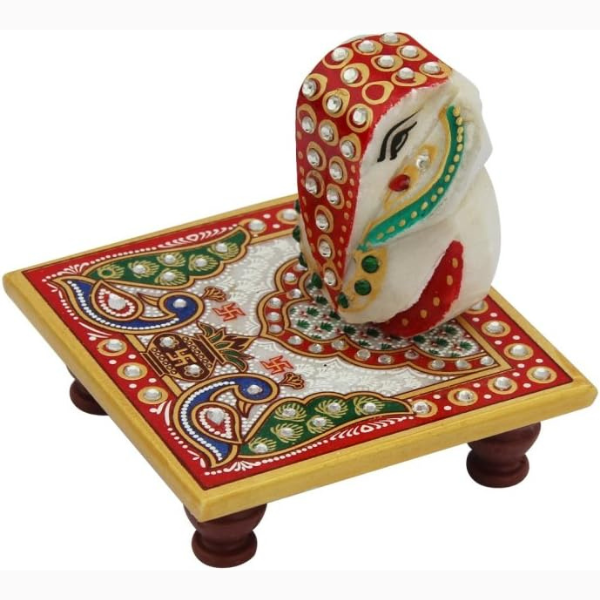 Marble Intricate Floral Painted Chowki