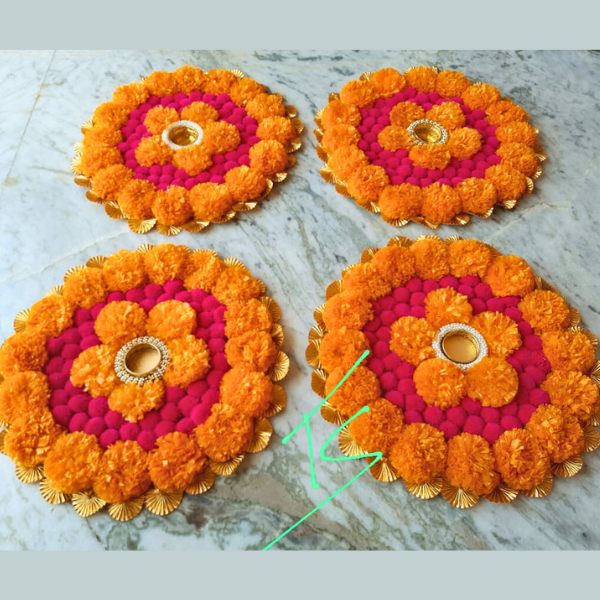 Geeta Enterprises Marigold tea light Rangoli | Decor