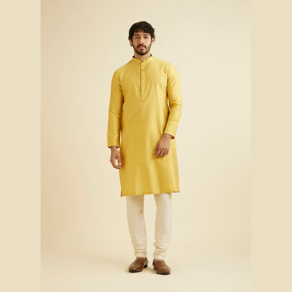 Manyawar Kurta Set with Floral Embroidered Neckline