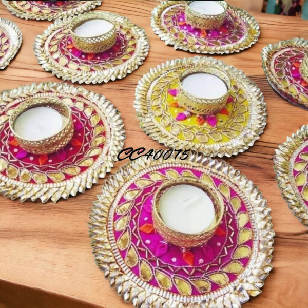 Gota Patti Circle Candle Holder Set